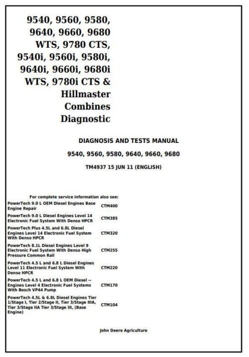 John Deere 9540 9660  9680WTS Diagnosis Tests Manual