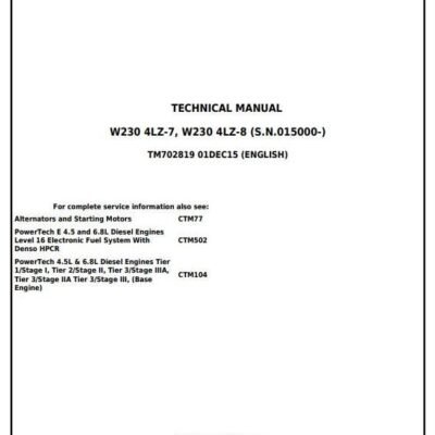 John Deere W230 Diagnostic Repair Technical Manual