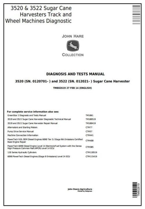 John Deere 3520 3522 Wheel Sugar Diagnostic Manual