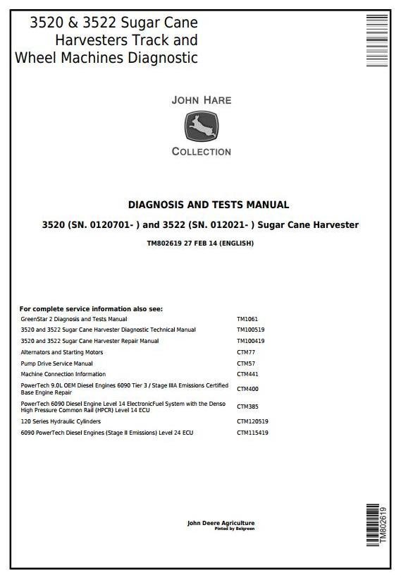 John Deere 3520 3522 Wheel Sugar Diagnostic Manual