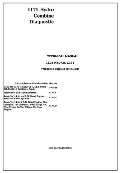 John Deere 1175 1175 Hydro Combine Diagnostic Manual