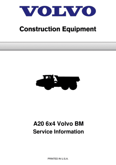 Volvo A20 6×4 BM Articulated Dump Truck Repair Service Manual