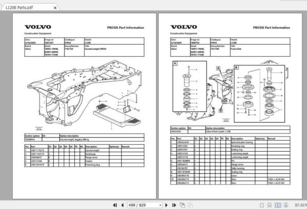 Volvo L120E Wheel Loader Parts Catalog Manual