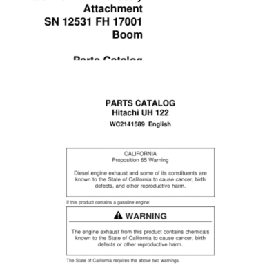 Hitachi UH 122 Attachments (SN 12531- & FH 17001 Boom) Parts Catalog Manual