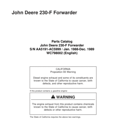 John Deere 230 Forwarders (SN AA5191-AC5999) Parts Catalog Manual