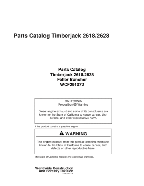 John Deere 2618, 2628 Tracked Feller Bunchers (SN 997416- ) Parts Catalog Manual