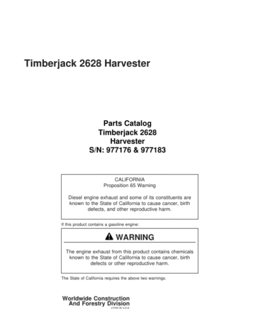 John Deere 2628 Tracked Feller Bunchers Parts Catalog Manual