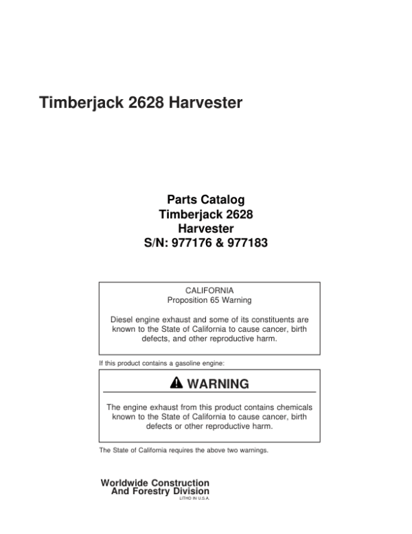 John Deere 2628 Tracked Feller Bunchers Parts Catalog Manual John Deere 2628 Tracked Feller Bunchers Parts Catalog Manual