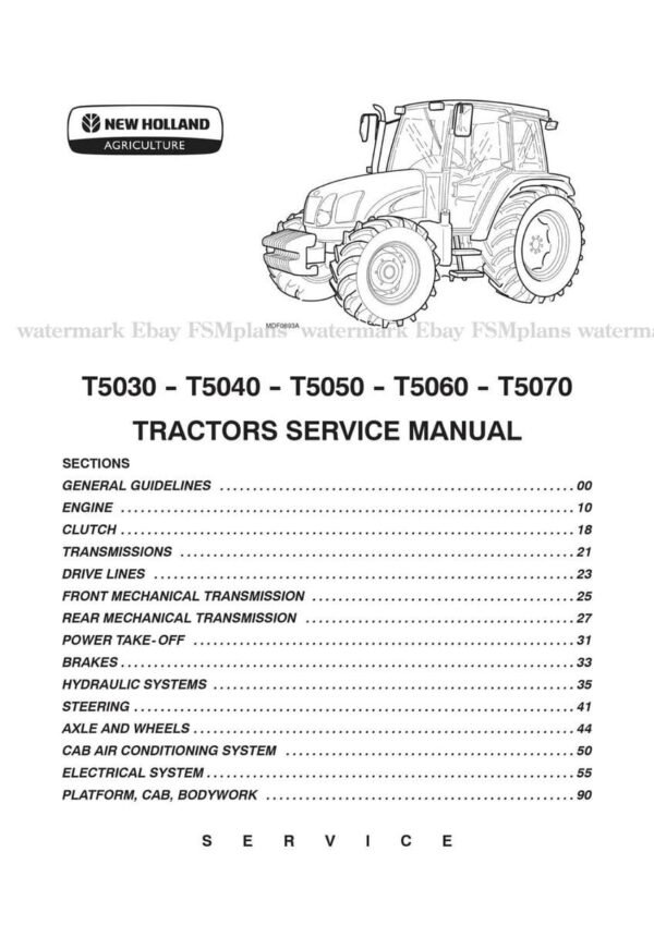 New Holland T5060 T5070 Tractor Service Manual