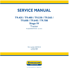 Cart New Holland T9.435 T9.480 T9.530 Tier 4b Tractor Operators Manual