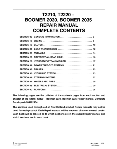 New Holland T2210 T2220 Cnh Quick Hitch 2030 2035 Boomer Operator Maintenance Manual - Image 2