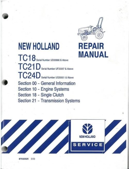 New Holland Tc18 Tc21d Tc24d Tractors Service Manual