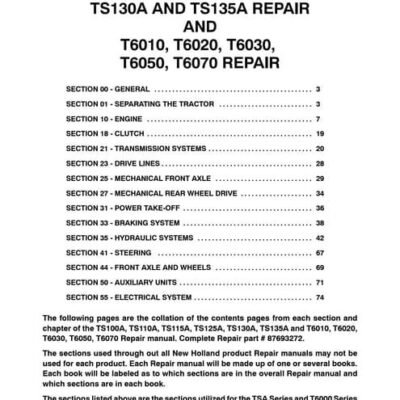 Cart New Holland T6050 T6060 T6070 Tractors Parts Manual