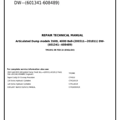 Cart John Deere 350D, 400D Dump Truck Technical Manual (DW & BELL – S.N. 200311—201811)
