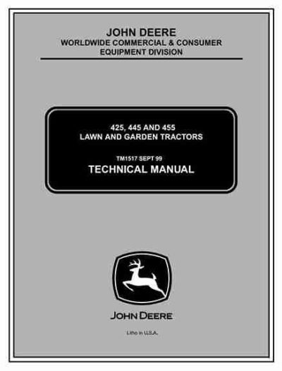 John Deere 425 445 455 Lawn Garden Tractors Service Manual