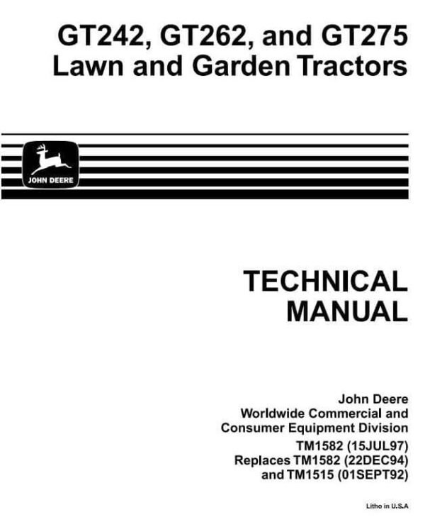 tm1582-1.jpg John Deere GT242 GT262 GT275 Lawn Garden Tractors Technical Manual