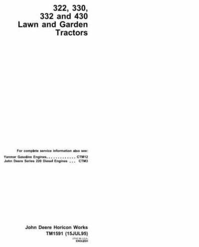 John Deere 316, 318, 420 Tractors Diagnostic Service Manual