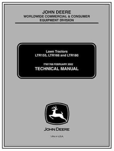 John Deere LTR155 LTR166 LTR180 Lawn Tractors Diagnostic Repair Manual