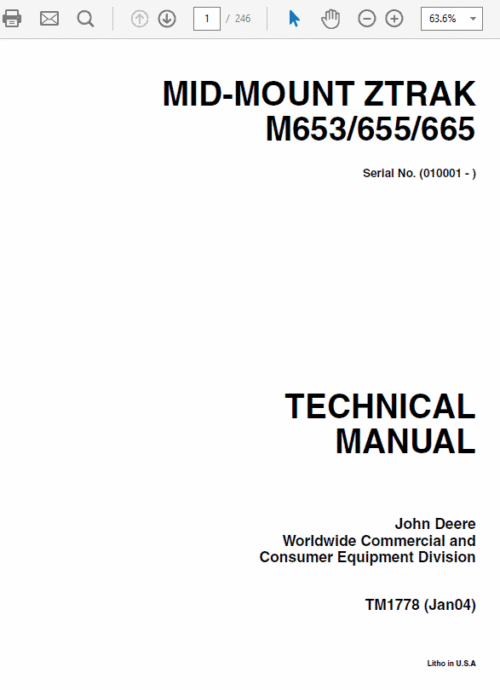 John Deere M653, M655, M665 ZTrak Service Manual