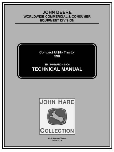 John Deere 990 Compact Utility Tractors Technical Service Manual