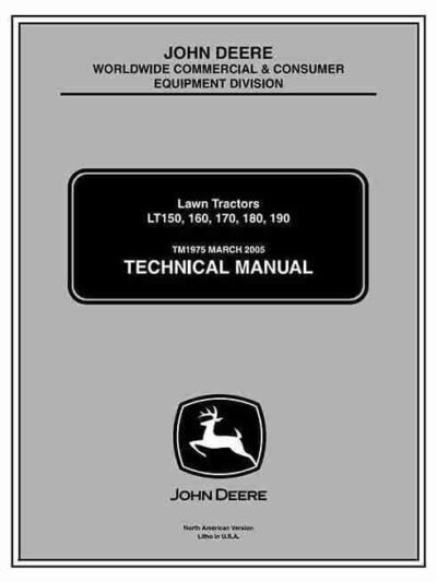 John Deere LT160 LT170 LT180 Lawn Technical Service Manual
