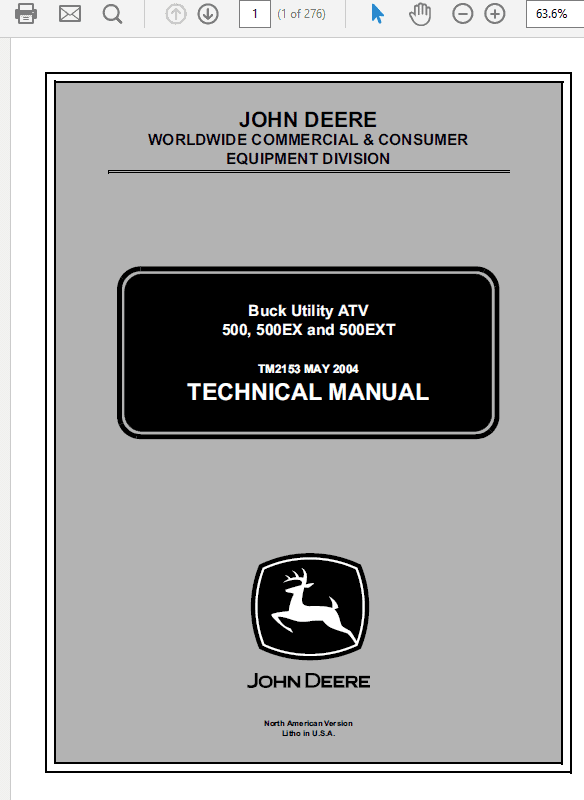 John Deere ATV 500, ATV 500EX, ATV 500EXT Buck Utility Service Manual John Deere ATV 500, ATV 500EX, ATV 500EXT Buck Utility Service Manual