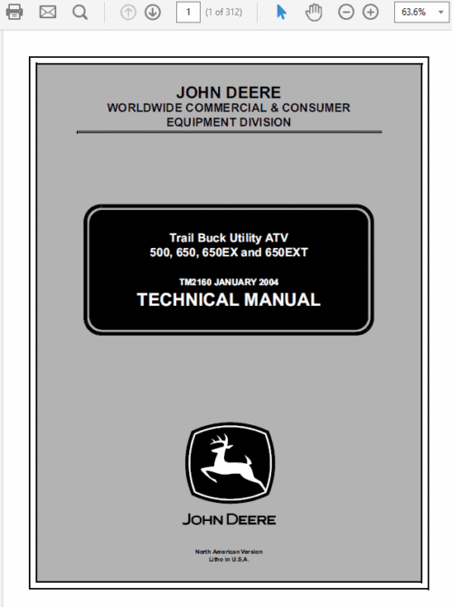 John Deere ATV 500, ATV 650, ATV 650EX, ATV 650EXT Trail Buck Utility Manual