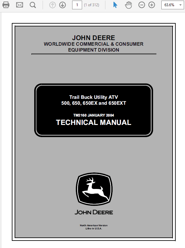 John Deere ATV 500, ATV 650, ATV 650EX, ATV 650EXT Trail Buck Utility Manual John Deere ATV 500, ATV 650, ATV 650EX, ATV 650EXT Trail Buck Utility Manual