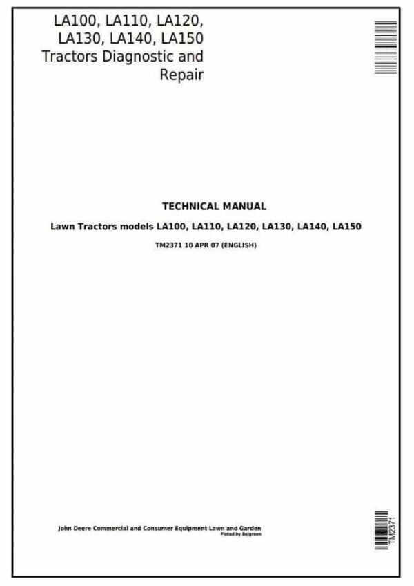 John Deere LA130 LA140 LA150 Service Repair Manual