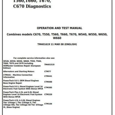 John Deere W540 T670 C670 Combines Diagnostic Manual