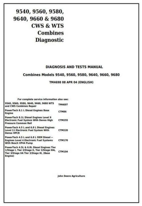 John Deere 9540 9660 9680 CWS WTS Diagnostic Service Manual