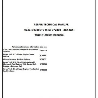 Cart John Deere 9780 CTS Combine Repair Technical Service Manual