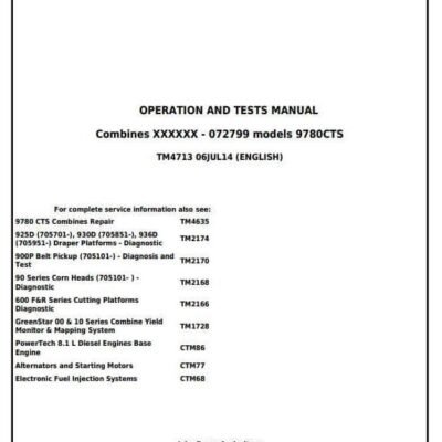Cart John Deere 9780 CTS Combines Diagnosis and Tests Service Manual