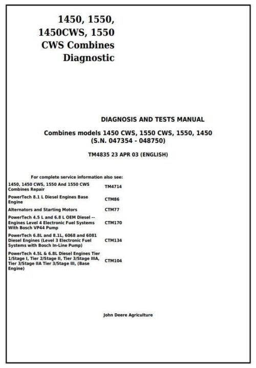 John Deere 1450 1450CWS 1550CWS Diagnostic Service Manual