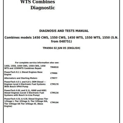 John Deere 1450CWS 1450WTS 1550CWS Diagnostic Manual TM4904 