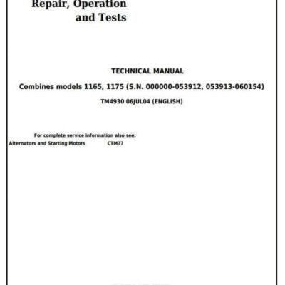 John Deere 1165 1175 Combines Diagnostic Service Manual