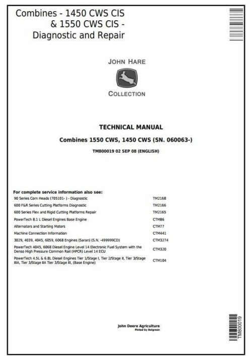 John Deere 1450CWS 1550CWS Diagnostic Technical Manual