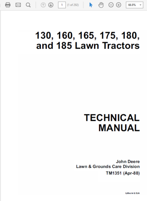 John Deere 130 185 Lawn Tractors Technical Manual