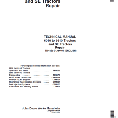 John Deere 6010, 6110, 6210, 6310, 6410, 6510, 6610 Tractor Technical Manual