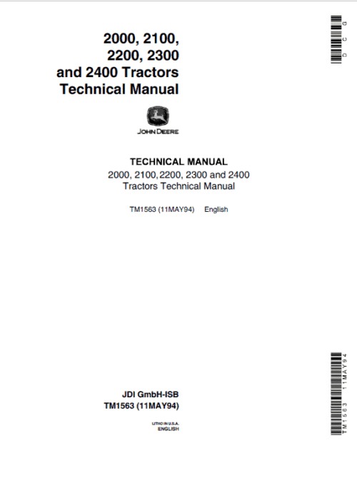 John Deere 2000 2400 Tractors Repair Technical Manual