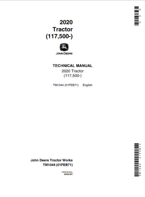 John Deere 2020 Tractor Technical Manual (SN. from 117500 -)