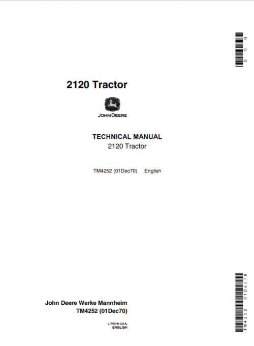 John Deere 2020, 2120 Tractor Repair Technical Manual (Serial 61020L – Up)