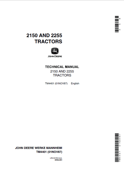 John Deere 2150, 2255 Tractors Repair Technical Manual