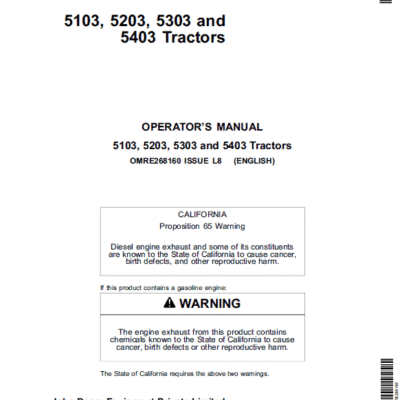 John Deere 5103, 5103S, 5103E, 5203 Tractors Repair Technical Manual