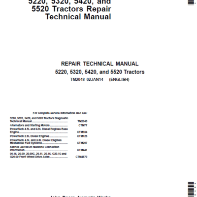 John Deere 5220, 5320, 5420, 5520 Tractor Repair Technical Manual