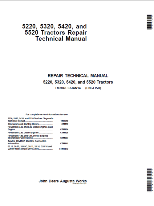 John Deere 5220, 5320, 5420, 5520 Tractor Repair Technical Manual