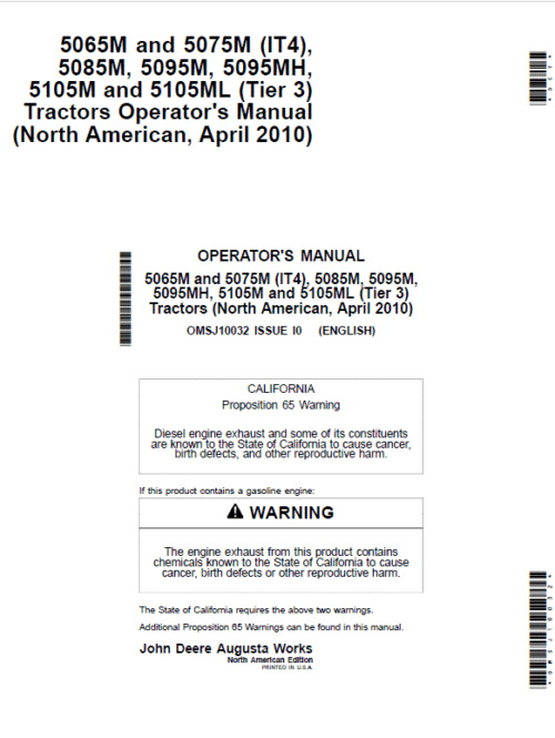John Deere 5065M, 5075M Tractors Repair Technical Manual