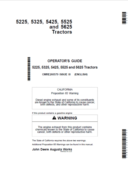 John Deere 5225 5603 5625 Tractors Service Repair Manual