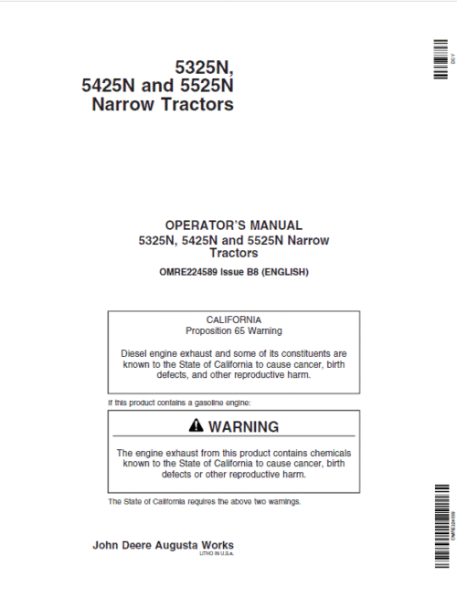 John Deere 5325N, 5425N, 5525N Tractors Repair Technical Manual