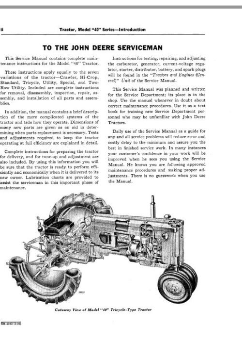 John Deere 40 Series Tractors Repair Technical Manual (SM2013)